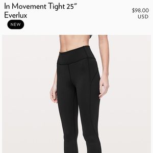 LuLuLemon in Movement Leggings NWOT size 4